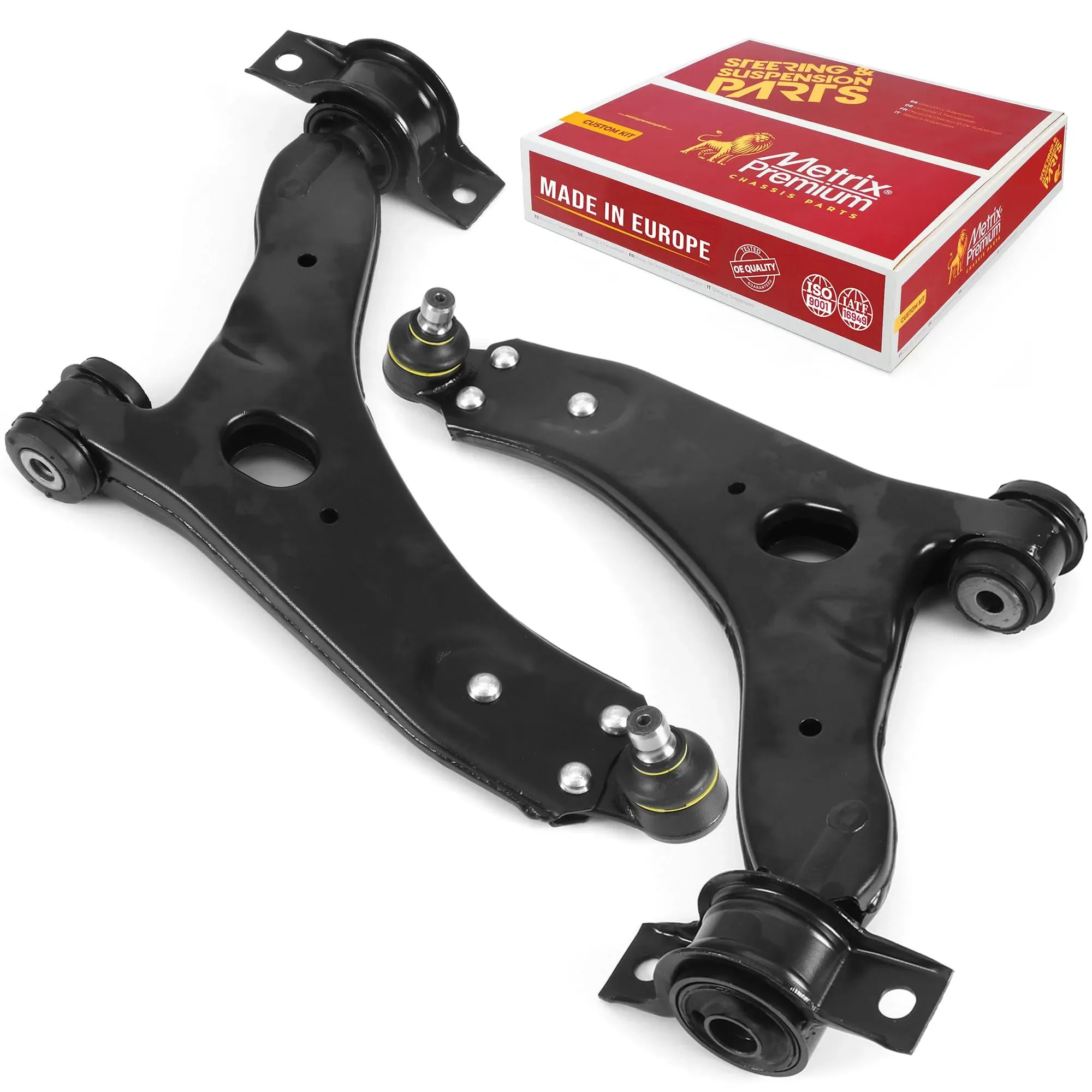 Metrix Premium Chassis Parts - Front Left & Right Lower Control Arm w Ball Joint & Bushing Assembly Kit Fits 2005 Ford Focus, 2004-2011 Ford Focus, Replacement RK80408, RK80407, Made in Europe