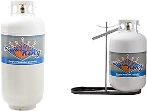 Flame King YSN401b 40 Pound Steel Propane Tank Cylinder with OPD Valve, White & Dual RV Propane Tank Cylinder Rack for RVs and Trailers for 40lb Tanks - KT40MNT