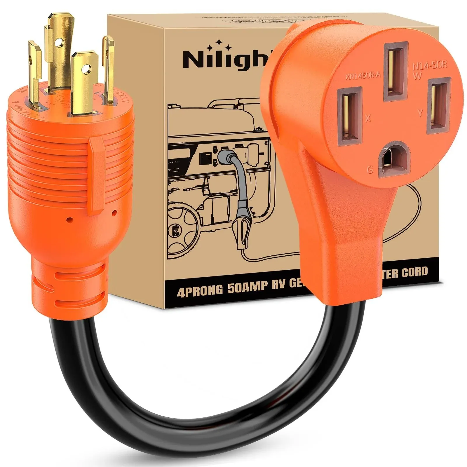 Nilight RV Generator Adapter Cord 30 Amp to 50 Amp 4 Prong Pure Copper Heavy Duty Twist Lock male Plug10 Gauge Wire L14-30P to 14-50R 30M/50F for RV