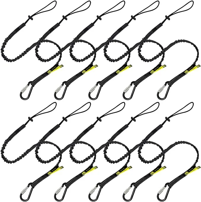 BearTOOLS Tool Lanyard with Single Carabiner and Adjustable Loop End, Standard Length, Maximum Weight Limit 8KG / 17.6lb, Aluminum Screw Lock Carabiner with Shock Cord Stopper, 0929S (10 Pack)