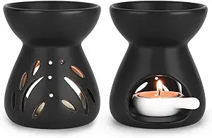 ComSaf Essential Oil Burner Wax Melt Burners Set of 2, Aromatherapy Aroma Burner Ceramic Oil Diffuser Candle Tealight Holder Home Bedroom Decor Christmas Housewarming Gift, Black