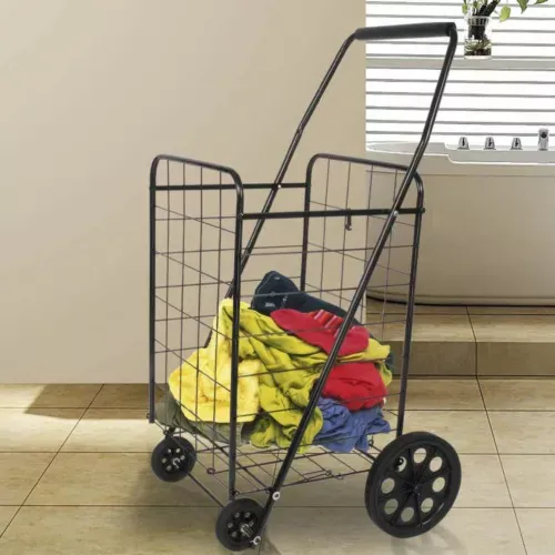 LIVEBEST Folding Grocery Basket Cart Shopping Wheels Large Metal Utility Laundry