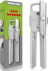 Kebley Can Opener Heavy Duty Stainless Steel Manual Can Opener Oversized Easy Turn Knob Sharp Cutting Wheel Good Grips with Built-in Bottle Opener