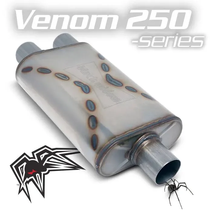 Black Widow Exhaust BWSDV2-33: Venom 250-Series Muffler, 3 in. Diameter, Single Inlet/Dual Outlet - JEGS