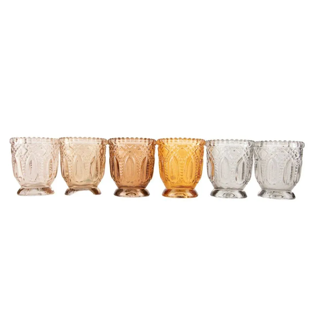 Koyal Wholesale 6 Pack Earth Tone Vintage Glass Candle Holder Set, 3 x 2.75 Inches for Home Decor, Weddings, Events, and Table Centerpiece Settings