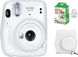 Fujifilm Instax Mini 11 Camera with Fujifilm Instant Mini Film (60 Sheets) Bundle with Deals Number One Accessories Including Carrying Case, Selfie Lens, Photo Album, Stickers (Ice White)