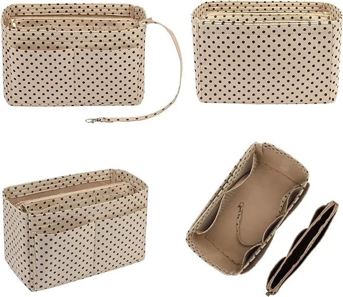 Purse Organzier, Bag Organizer with Metal Zipper (Medium, Beige)