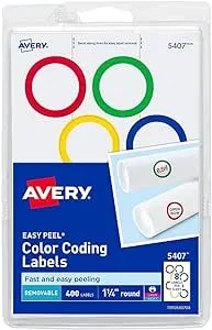 Avery Assorted Removable Color Coding Labels, 1.25 Inch Round, Pack of 400 (5407)