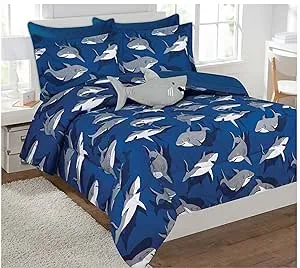 Fancy Collection 6 PC Kids/Teens Shark Blue Grey Design Luxury Comforter Furry Buddy Included