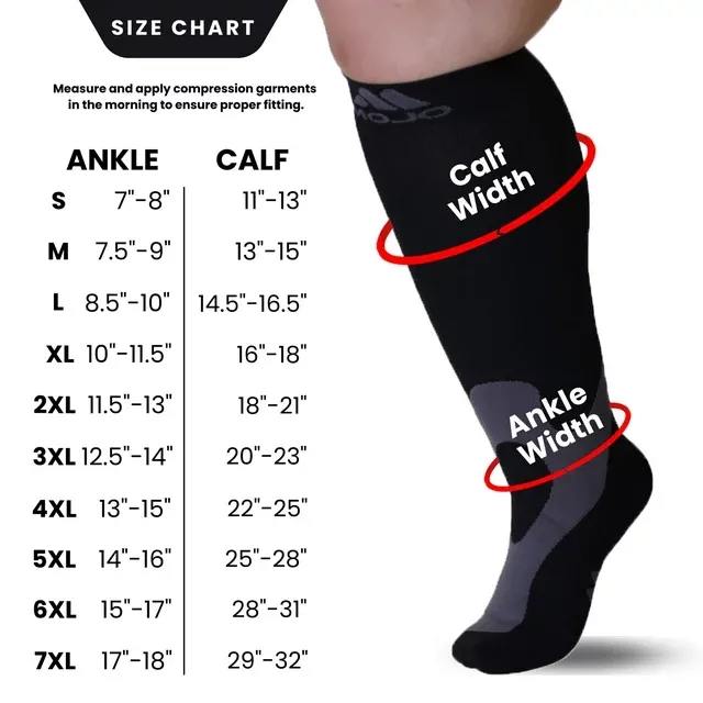 Mojo Compression: Wide Calf Knee High Socks for Varicose Veins, Travel, Pregnancy - Black, 4X-Large