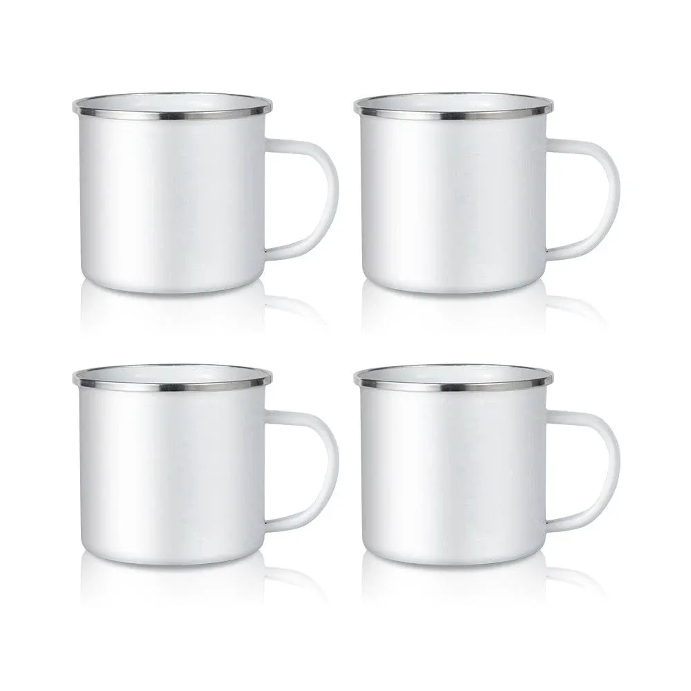 PYD Life Sublimation Blanks Enamel Mug White 17 OZ Camping Coffee Travel Metal Mug with Silver Rim Sublimation Cups Tumbler 4 Pack