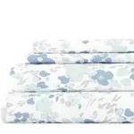 Home Collection Premium Ultra Soft 4-Piece Light Blue Violets Pattern Microfiber Full Sheet Set