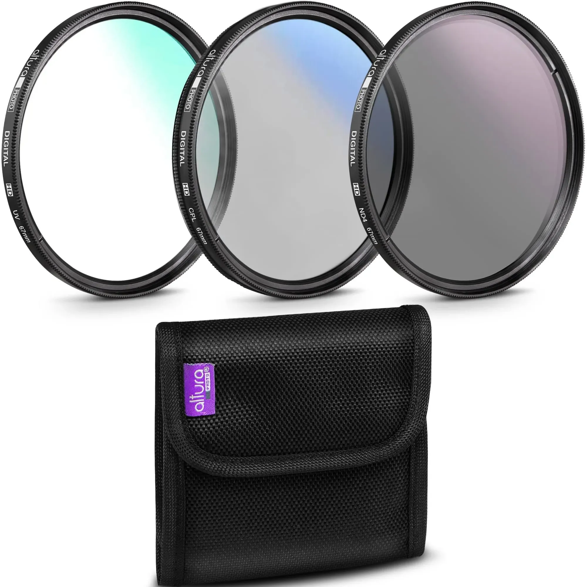 67MM Filter Kit (UV, CPL Polarizer, Neutral Density ND4) + Filter Pouch