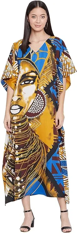 Oussum Women's Plus Size Printed Long Maxi Kaftan Dress