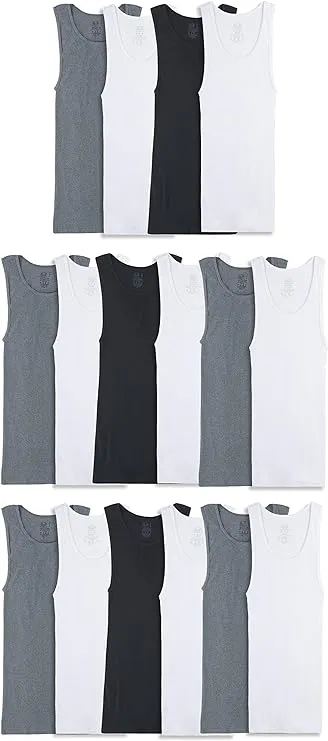 Fruit of the Loom Men's Sleeveless Tank A-Shirt, Tag Free & Moisture Wicking, Ribbed Stretch Fabric