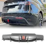 FREEMOTOR802 Rear Diffuser, Fit for 2020-2024 Tesla Model Y Sport 4-Door, Carbon Fiber Print PP IKON Style Rear Bumper Molding Protector Lip With LED Lamp Add on