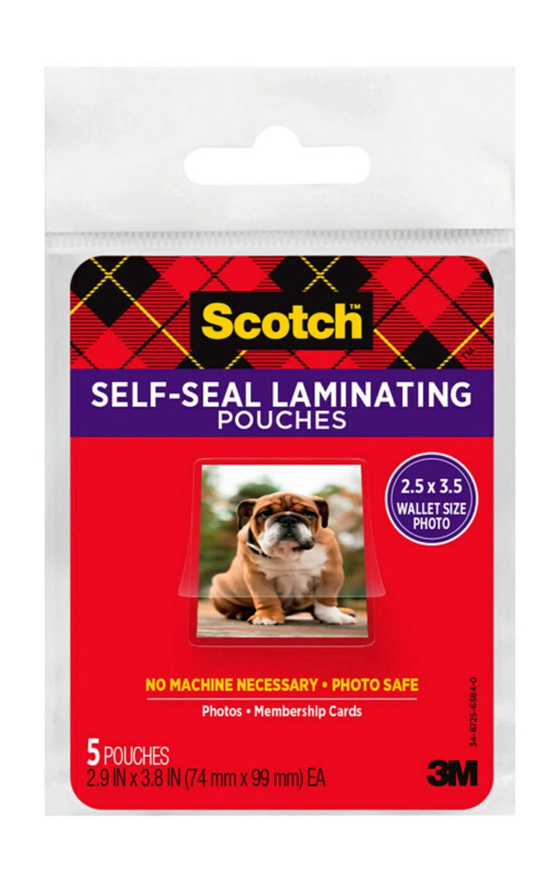 Scotch Self-Sealing Laminating Pouches, Wallet Photo Size, Glossy Finish, 2 1/2 in. x 3 1/2 in., 5 Pouches