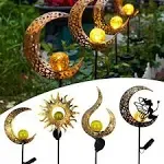 Solar Moon Lights, Outdoor Garden Lights with Crackle Glass Ball 1 Pack Blue