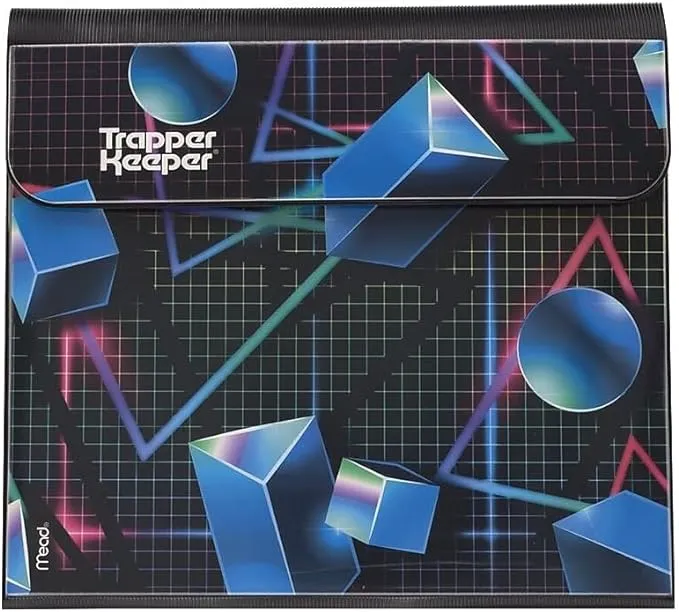 Mead Trapper Keeper Binder, Retro Design, 1 inch Binder Includes 2 Folders and Extra Pocket, Metal Rings and Spring Clip, Secure Storage, Paint