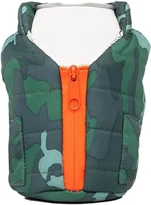 Puffin - The Puffy Vest - Insulated 12 oz Can Cooler I Beer Bottle & Soda Can Insulator, Keep Drinks and Beverages Cold - Camo Green & Orange