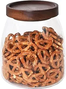 Glass Jar-Glass Storage Container with Wooden Lid 33.8 Fl Oz(1000ml)- Small Glass Storage Containers-Glass Airtight Food Storage Containers for Tea, Coffee & Chocolate