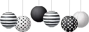 Black & White 8" Hanging Paper Lanterns