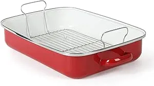 Martha Stewart Thayer 18" Enamel on Steel Roaster Pan w/Stainless Steel Rack - Red