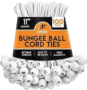 11&#034; White Ball BUNGEE Cord Tarp Bungee Tie Down- 100 Pack