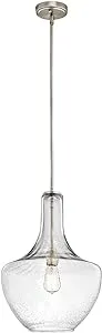 Kichler Everly 19.75" Kitchen Bell Pendant in Brushed Nickel, 1-Light Clear Seeded Glass Pendant Light, (19.75" H x 13.75" W), 42046NICS