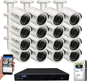 GW Security 16 Channel 4K NVR 5MP POE Audio & Video Smart AI Security Camera System - 16 x 5MP 1920P Weatherproof Bullet Cameras, Built in Microphone, Pre-Installed 4TB Hard Drive