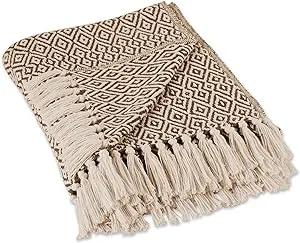 DII Rustic Farmhouse Double Diamond Woven Throw, 50x60, Brown