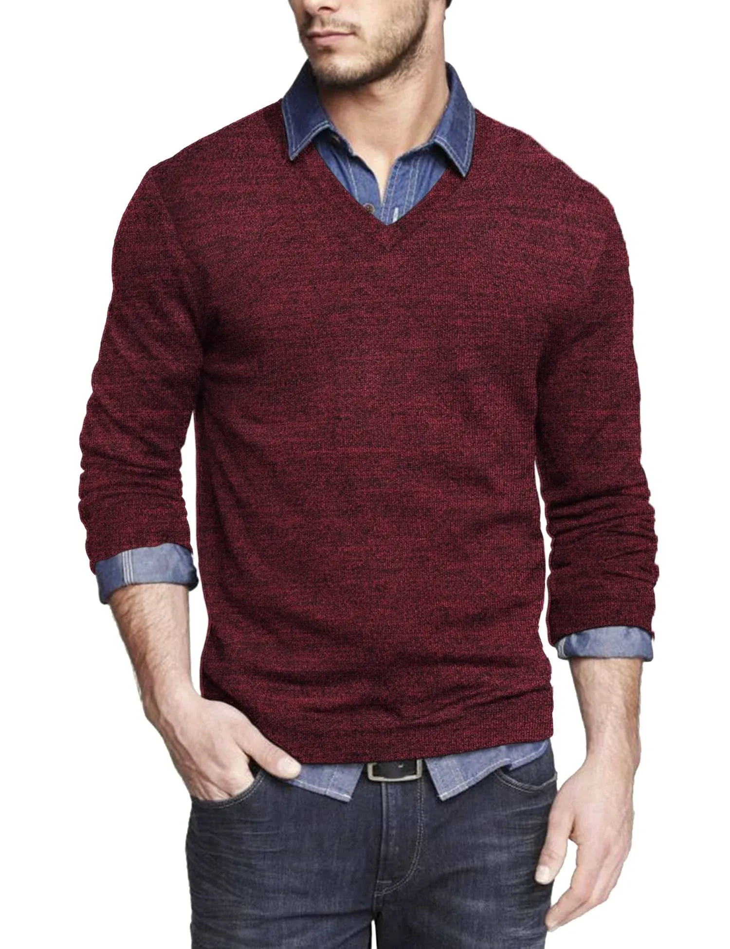 COOFANDY Men Casual V Neck Sweater Ribbed Knit Slim Fit Long Sleeve Pullover... 