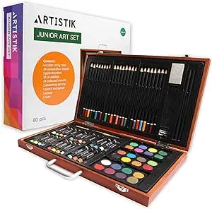 Deluxe Art Set for Kids - 80 Piece Art Supplies Kit w/ Wood Case, Creative Pr...