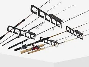 Ahomiwow Ceiling Fishing Rod Holder Pole Vertically Horizontally Rack Overhead Storage Hooks Hanger Keeper Metal Organizer Display Wall Mounted Stores Holds up to 16 Rods Racks for Garage Basement