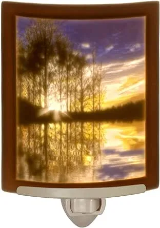 Arden Lakeshore Sunset Colored Curved Porcelain Lithophane Night Light Decorativ