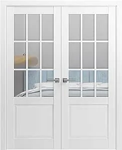 Sturdy Double Barn Door with Felicia 3599 White Silk with Clear Glass