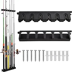 Kylebooker Fishing Rod Rack,Wall Mounted Fishing Pole Rod Holder Fishing Pole Storage Organizer 6 Rod Wall Rack for Garage Car