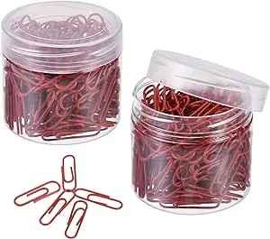 MECCANIXITY Paper Clips Small Size 1.1 Inch Vinyl Coated to Prevent Tearing Pages with Box for Organize Office Home Red Count 400