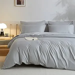 JELLYMONI Silver Grey Duvet Cover King Size - Soft Microfiber King Duvet Cover Set, 3 Pieces, 1 Duvet Cover 104x90 Inches with Zipper Closure and 2 Pillowcases, Comforter Not Included