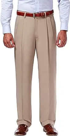 Haggar Men's Mynx Gabardine Classic Fit Pleated Front Hidden Expandable Waistband Dress Pant