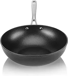 TECHEF - Onyx Collection, 12" Nonstick Flat Bottom Wok/Stir-Fry Pan with Glass Lid, PFOA Free, Dishwasher and Oven Safe, Made in Korea