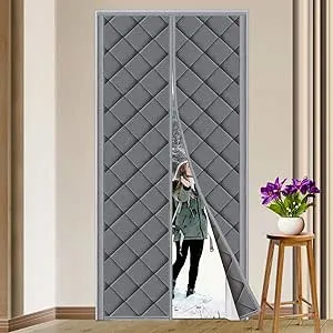 Magnetic Thermal Insulated Door Curtain Fits Door Size 36" x 82" Thicken Nylon Cotton Temporary Magnet Closure Thermal Door Cover Size W38 x L83 inch Weatherproof Windproof Soundproof, Grey