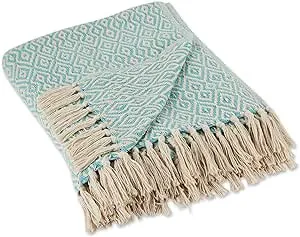 DII Rustic Farmhouse Double Diamond Woven Throw, 50x60, Aqua