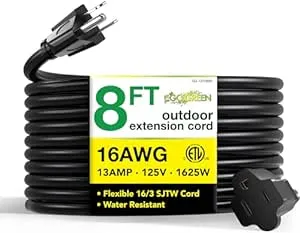 Gogreen Power 16/3 SJTW 8ft Heavy Duty Extension Cord, Gg-13708bk - Black