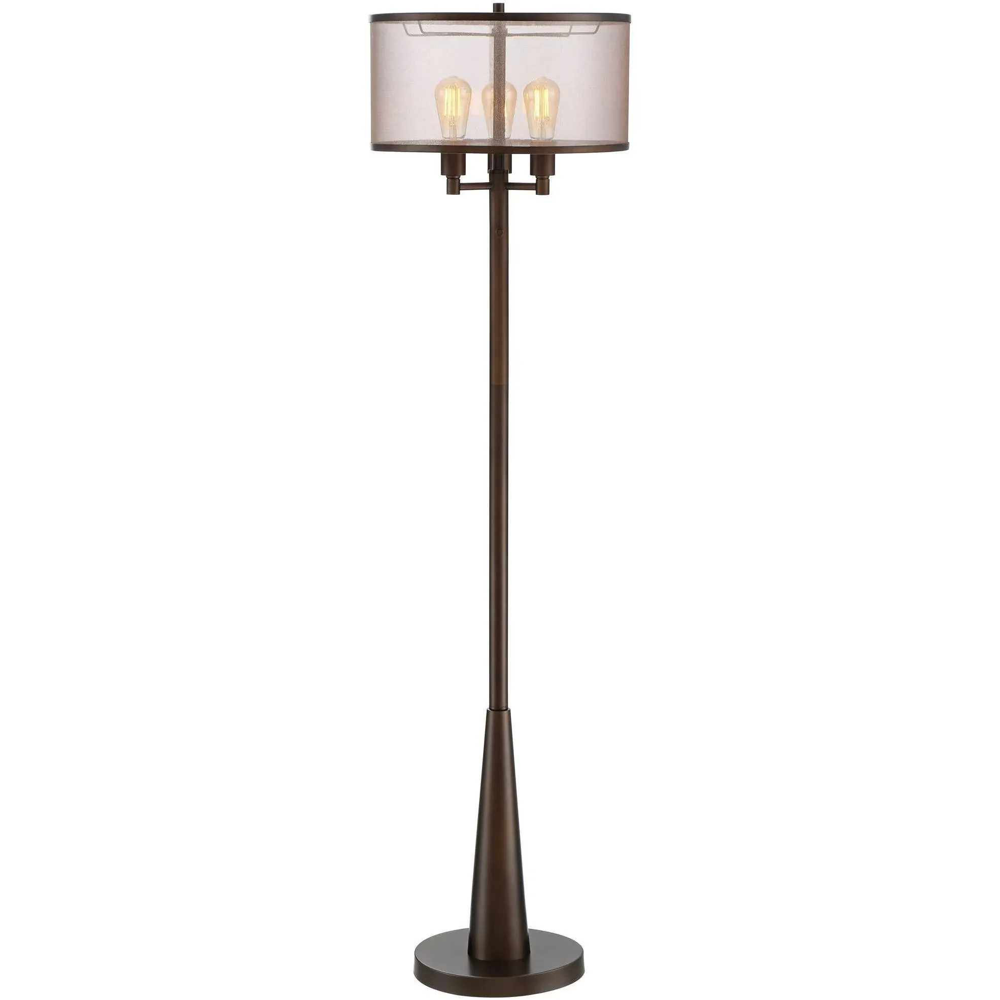 Franklin Iron Works Durango Rustic Farmhouse Vintage Standing Floor Lamp 3-Light 62" Tall Oiled Bronze Brown Sheer Shade Antique LED Edison Bulbs for Living Room Reading House Bedroom Home Office