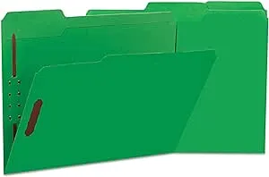 Universal UNV13522 Letter Size Fastener Folder with 2 Fasteners - Reinforced 1/3 Cut Assorted Tab, Green - 50/Box