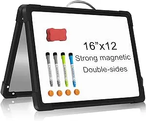 H-Qprobd Small Dry Erase White Board - 16"x 12" Double Sided Mini Foldable Magnetic Desktop whiteboard for Drawing, Teacher Instruction and Meeting Discuss