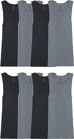 Fruit of The Loom Men's Active Cotton A-Shirt 8pk - Black/Gray L