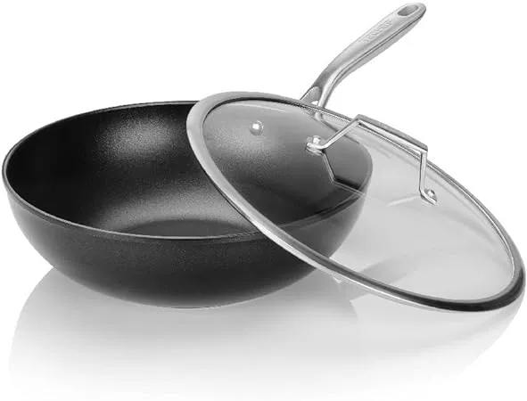 TECHEF Onyx Collection - 12 inch Wok/Stir-Fry Pan with Cover - Black