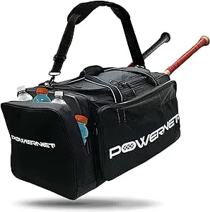 PowerNet Pro Duffle Bag | Baseball Softball Equipment Gear Dual Bat Carrier | Built-In Cooler Pocket | 2 Internal Bat Sleeves | Padded Shoulder Strap (Pro Duffle Bag | 1-Count)